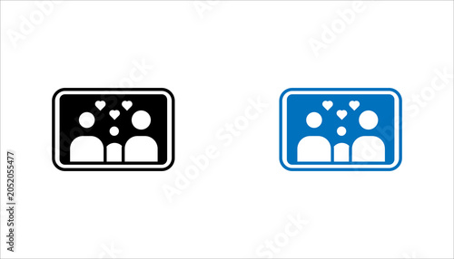 Cuadro en lienzo Minimalist family community line icon featuring parents and child with heart symbols inside a framed shape
