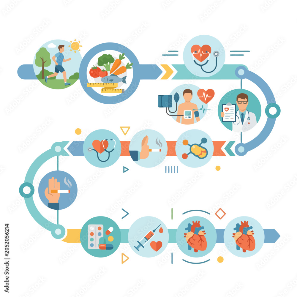 Fototapeta premium Medical infographic showing steps for healthy heart care