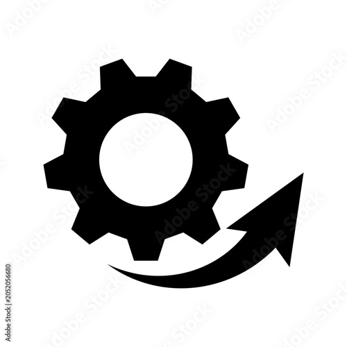 Simple outline icon of gear and upward arrow representing automation, workflow improvement, optimization, system update, efficiency, and business process management.