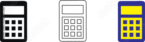Electronic Calculator Silhouette Outline and Colored Minimalist Icon Set