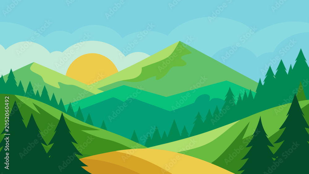 Fototapeta premium Forest Edge Hills Vector Landscape 