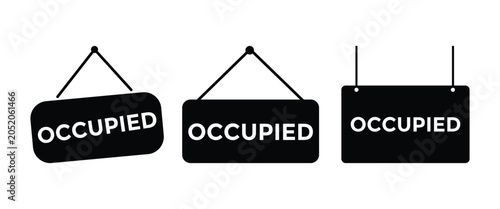 Occupied Sign Icon Set – Hanging Door Tag, Room Status & Vacancy Notice Vector Collection