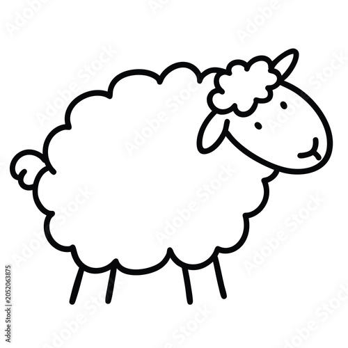 Cute hand drawn sheep illustration black and white outline.