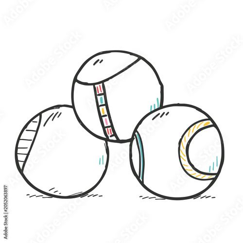 Hand drawn doodle illustration of three decorative round balls.