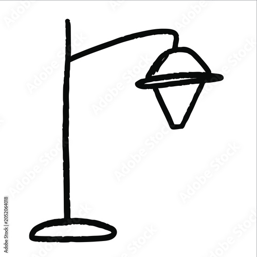 Simple hand drawn sketch of a vintage street lamp illustration.