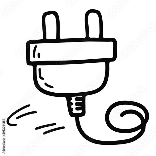 Hand drawn doodle style illustration of an electric plug.