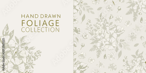Φωτογραφία Floral ornament with sketched leaves and blossoms a repeating botanical pattern
