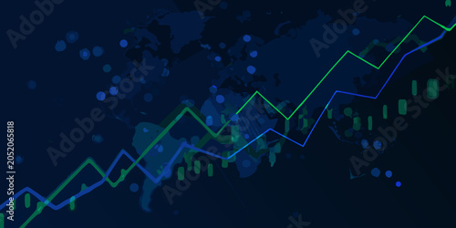 Quadro su tela Line graph with fluctuating data points vector illustration in shades of blue an