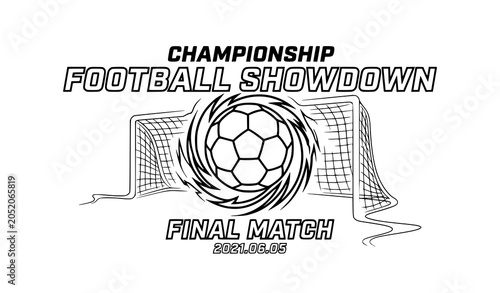 Bild auf Leinwand Championship football showdown final match banner with spinning ball in front of
