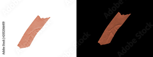 Torn rough brown leather or fabric strip ripped edge on white and black