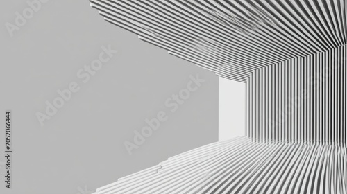 Abstract Grayscale 3D Architectural Design with Linear Perspective and White Opening