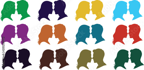 Tableau sur toile Colorful Romantic Couple Silhouette Collection Vector Illustration