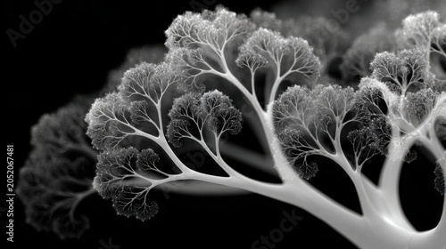 Abstract Grayscale Tree Structure with Branching Pattern and Dots