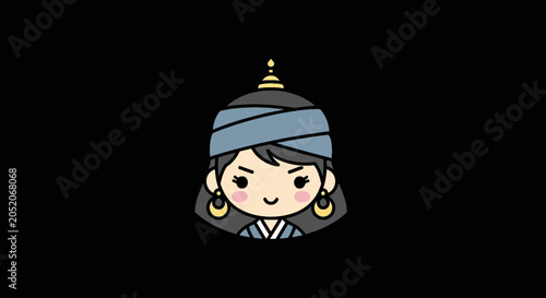 Fotografi Cute character illustration with blue turban and gold jewelry