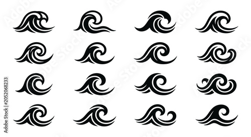 Collection of wave icons or symbols.