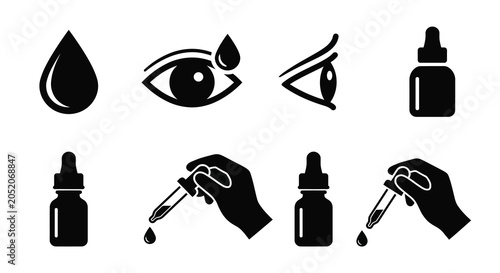 Eye Drop Bottle And Eye Silhouette Collection Black And White