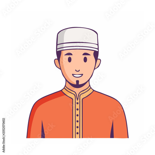 Illustration of a smiling Muslim man in traditional attire