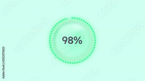 Installation completion green circle percent loading animation. Animated percentage progress indicator with dots ring for light theme. Modern UI. Circular loader icon. HD video with alpha channel