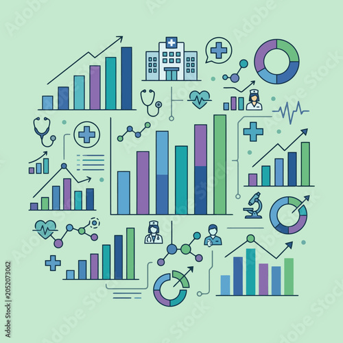 Medical data analysis and healthcare statistics vector illustration