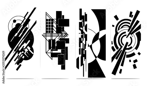 Canvas-taulu Abstract Geometric Banner Set with Modern Monochrome Shapes Cyberpunk Linear Gra