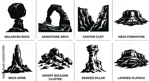 Cuadro en lienzo Desert Rock Formation Silhouette Set Featuring Balanced Rocks Arches Cliffs Mesa