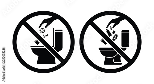 Konstfotografi No Toilet Littering Prohibition Sign Black And White Vector Illustration With Ci