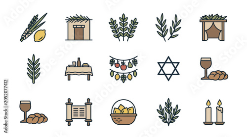 Fotografija Illustrative Icons of Jewish Holiday Traditions and Symbols