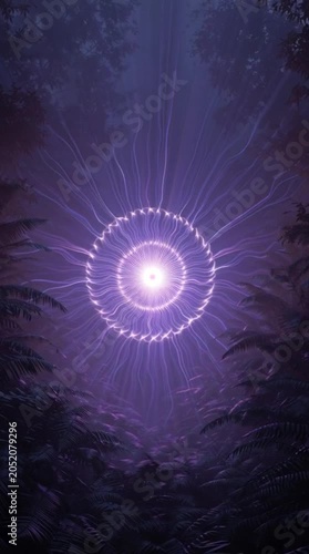 Mystical Glowing Portal Floating Above a Dark Dense Tropical Rainforest at Night
