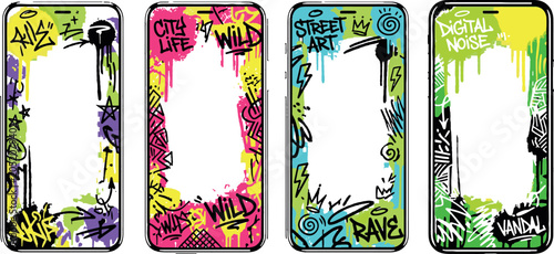 Foto Modern smartphone frames with graffiti street art designs smartphone graffiti cr