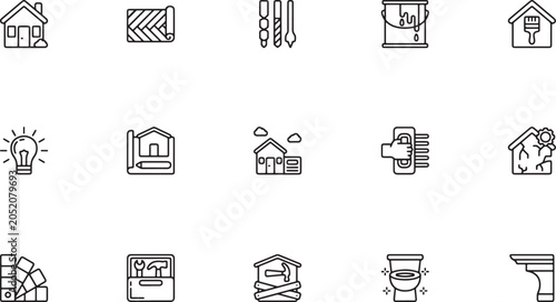 Obraz na płótnie Home Renovation, Painting, and Flooring Remodel Line Art Icon Set Featuring Pain