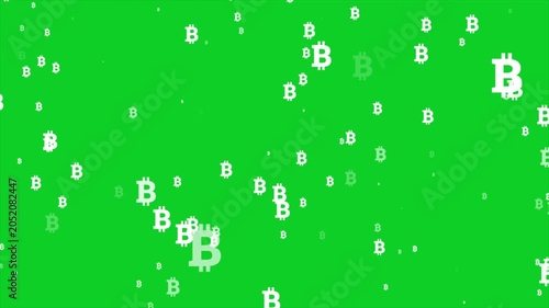 2D Bitcoin cryptocurrency sign particle animation with camera zoom burst effect on high speed lines background.