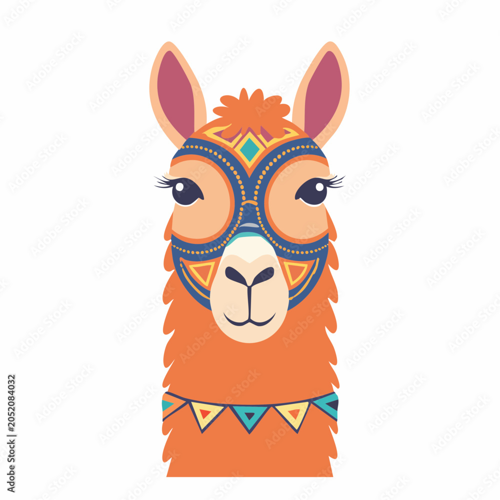 Naklejka premium Cute Llama Wearing a Colorful Mask and Garland