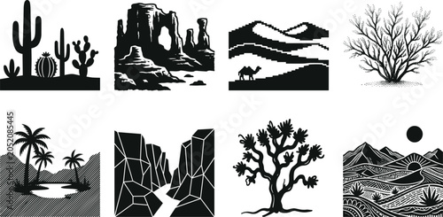 Quadro su tela Collection of desert landscapes and wild nature elements featuring cactus canyon
