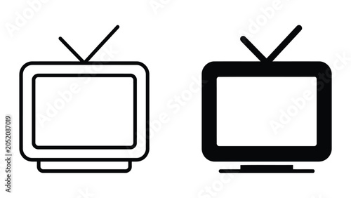Fotografie Modern television display with antenna outline and solid icon set for media and