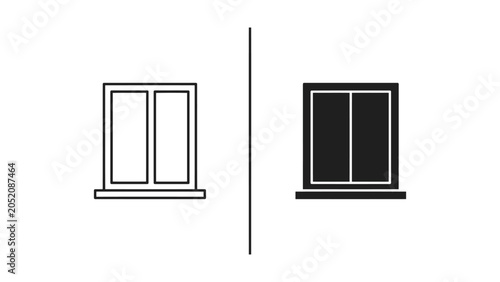 Foto Simple double casement window icon set in outline and solid style for constructi