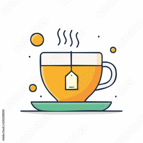 Hot Tea Cup with Tea Bag and Steam
