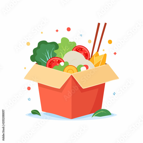 Healthy Food Box with Fresh Vegetables and Chopsticks
