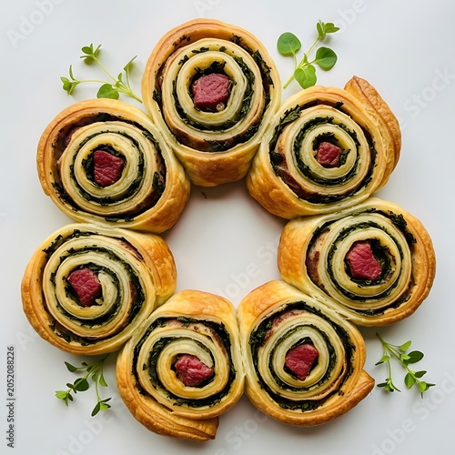 Gourmet Spiral Puff Pastry Rolls with Meat and Herbs – Creative Food Plating