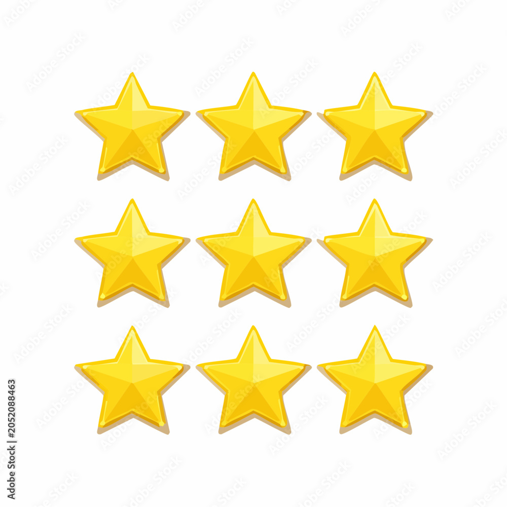 Fototapeta premium Nine Golden Stars Arranged in a Grid Showing a High Rating
