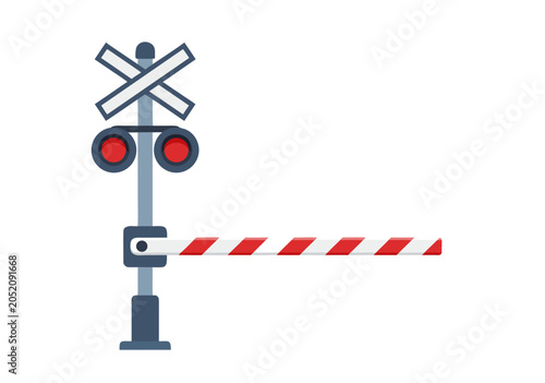 Obraz na płótnie Railroad crossing gate barrier sign vector illustration featuring a safety signa