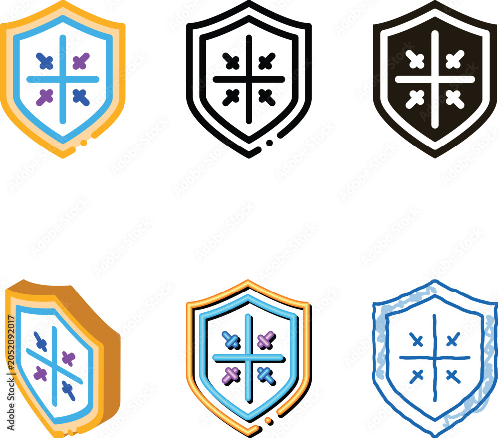 Obraz premium Shield Protection Icon Vector. Outline Shield Protection Sign. Color Isolated Contour Symbol pack