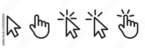 Foto Mouse Cursor Click and Loading Icons Set, Black and White Pointer Symbols for UI