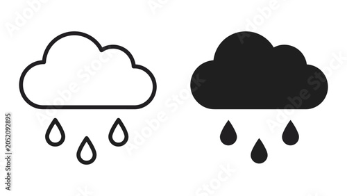 Konstfotografi Rain cloud weather icon set depicting precipitation and atmospheric conditions w