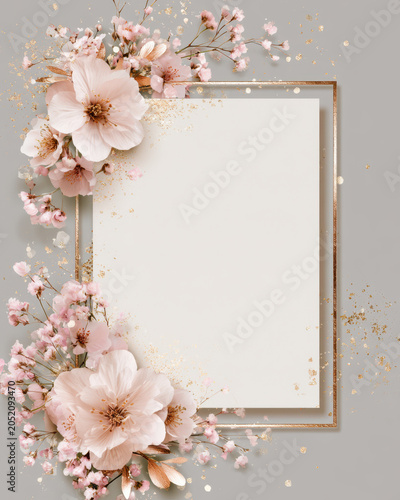 Floral frame pastel flower blank card wedding invitation elegant background romantic floral
