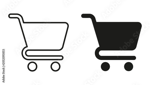 Canvastavla Shopping cart icon set featuring classic retail trolley design in outline and so