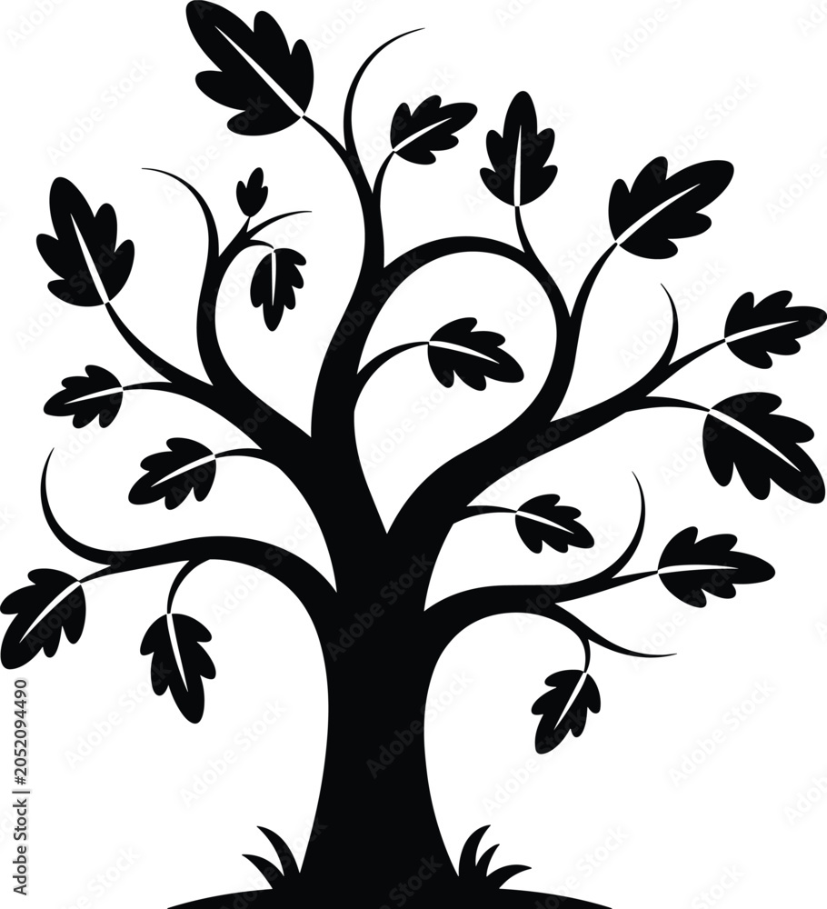 Fototapeta premium Vector Silhouette of Tree with Leaves for Nature, Environment, Growth, and Eco-Friendly Design Concepts Illustration