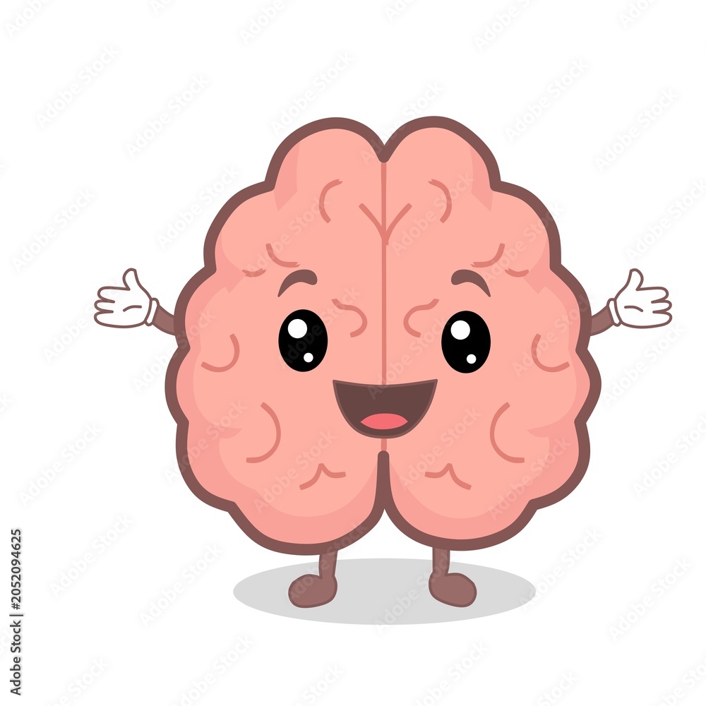 Obraz premium Cute Brain Mascot Cartoon Character Intelligence Education Mental Health Vector Illustration