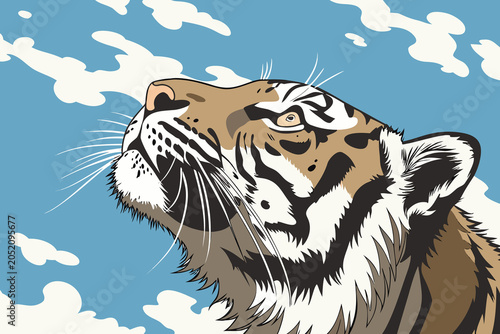 Tiger Illustration Fierce Wild Animal Artwork Powerful Jungle Predator Nature Scene Concept
