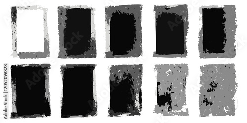 Rectangular grunge textures charcoal rubbing style on white background