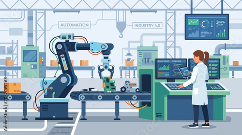 Smart Factory Automation: Robotic Arm, Assembly Line, Industry 4.0 Technology